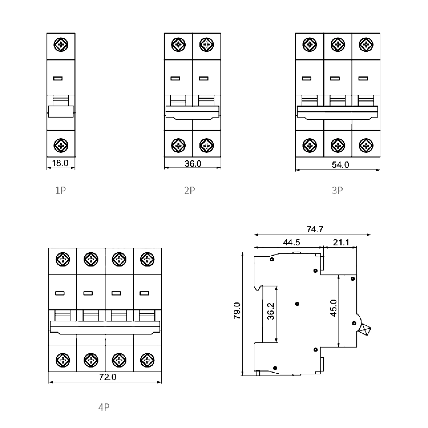 FAZ3-63 D Type MCB Circuit Breaker Overall Dimension