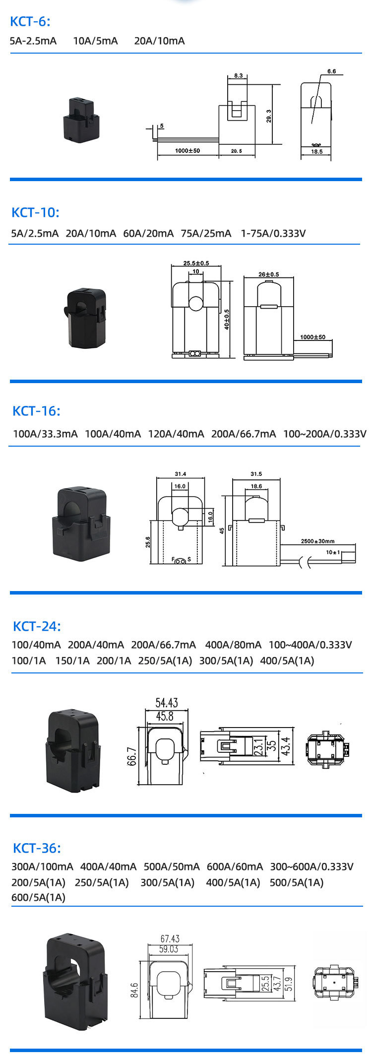 CTK-16 Split Core Current Transformer Dimensions and Wiring Diagram