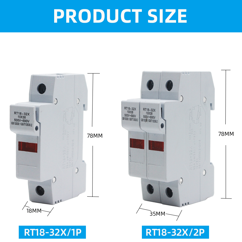 RT18-32X 1P DIN Rail Fuse Holder with Indicator Lamp for Solar PV applications