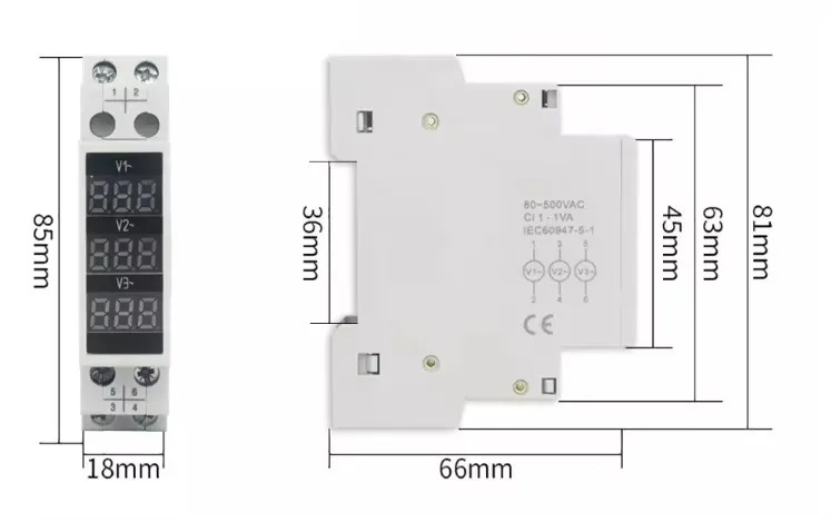 Three Phase AC Voltage Meter applied in industrial automation panel