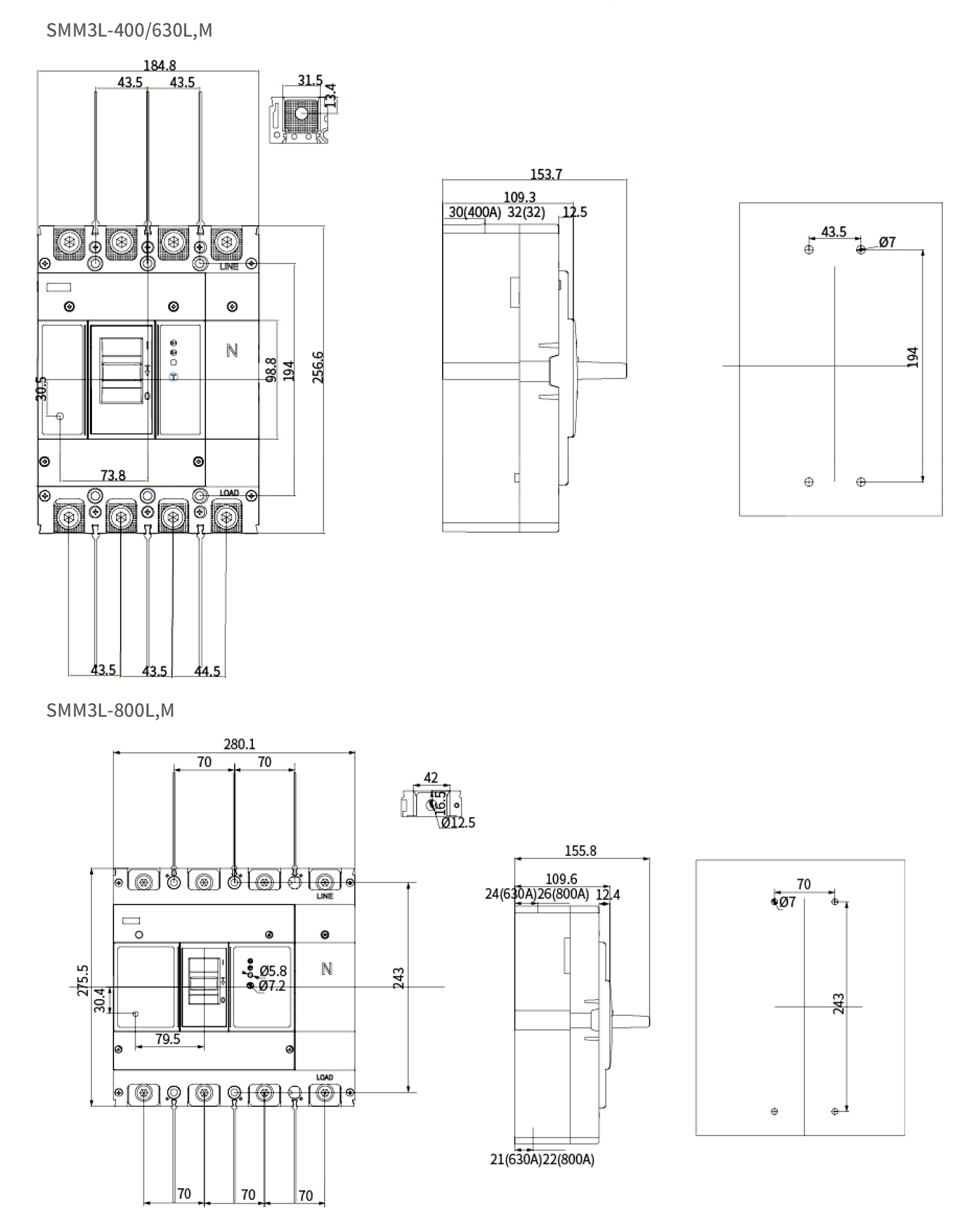 Exterior Dimensions for 400-800 Leakage Type